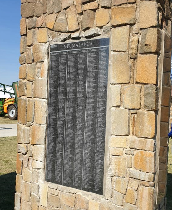 Names engraved on the Mpumalanga memorial wall